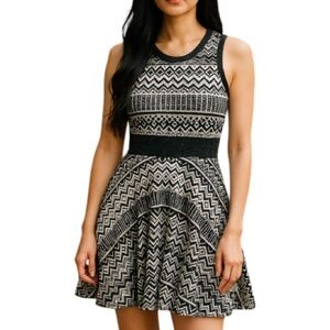 BAILEY BLUE Lace Peekaboo Midriff Fit & Flare Dress Black White Retro Size M